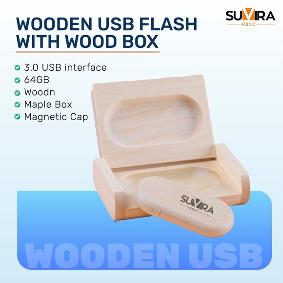 SUVIRA Eco-Friendly Wooden USB Flash Drive with Wood Box - 64GB - USB 3.0 - Picture 5 of 11